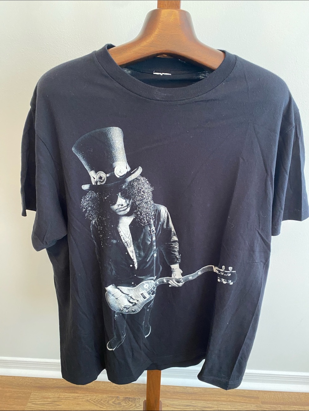 Slash Black Graphic Rocker Tee Featuring Guitarist Print